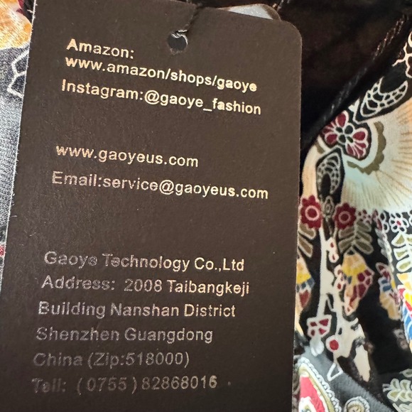 Gaoye Black Floral Maxi Dress Long Sleeve Ruffle‎ V Neck Medium NEW - Picture 4 of 7